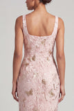 Vestido de Mãe da Noiva, Sereia Blush com decote quadrado com missangas, longo e franzido