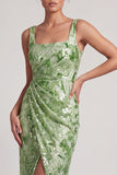 Vestido de Mãe da Noiva, Sereia Blush com decote quadrado com missangas, longo e franzido