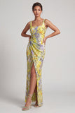 Vestido de Mãe da Noiva, Sereia Blush com decote quadrado com missangas, longo e franzido