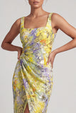 Vestido de Mãe da Noiva, Sereia Blush com decote quadrado com missangas, longo e franzido