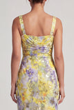 Vestido de Mãe da Noiva, Sereia Blush com decote quadrado com missangas, longo e franzido