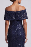 Vestido Midi Mãe da Noiva Mãe da Noiva em Azul Marinho Brilhante Azul-marinho Azul Brilhante