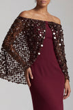 Vestido midi de mãe da noiva com sereia bordô sem ombros