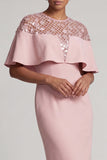 Vestido de Mãe da Noiva de Sereia Borgonha de Gola Redonda Midi com Capa