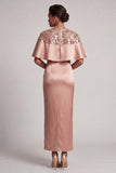 Vestido de Mãe da Noiva de Sereia Borgonha de Gola Redonda Midi com Capa