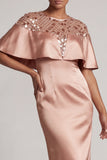Vestido de Mãe da Noiva de Sereia Borgonha de Gola Redonda Midi com Capa