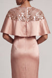 Vestido de Mãe da Noiva de Sereia Borgonha de Gola Redonda Midi com Capa