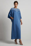 Vestido Midi de Mãe da Noiva Azul Sheath Sheath com Lantejoulas