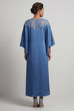 Vestido Midi de Mãe da Noiva Azul Sheath Sheath com Lantejoulas