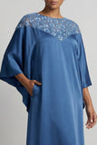 Vestido Midi de Mãe da Noiva Azul Sheath Sheath com Lantejoulas