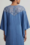Vestido Midi de Mãe da Noiva Azul Sheath Sheath com Lantejoulas