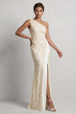Vestido Longo de Mãe da Noiva Vestido Azul Poeirento, Sereia de Um Ombro, Um Ombro Só,