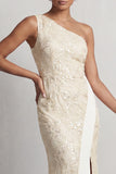Vestido Longo de Mãe da Noiva Vestido Azul Poeirento, Sereia de Um Ombro, Um Ombro Só,