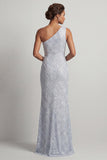 Vestido Longo de Mãe da Noiva Vestido Azul Poeirento, Sereia de Um Ombro, Um Ombro Só,