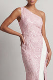 Vestido Longo de Mãe da Noiva Vestido Azul Poeirento, Sereia de Um Ombro, Um Ombro Só,