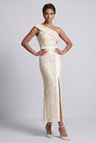 Vestido Midi Mãe da Noiva com Fenda de Mãe da Noiva com Fenda de Um Ombro