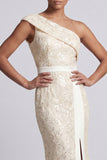 Vestido Midi Mãe da Noiva com Fenda de Mãe da Noiva com Fenda de Um Ombro