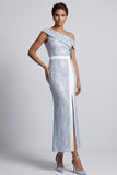 Vestido Midi Mãe da Noiva com Fenda de Mãe da Noiva com Fenda de Um Ombro