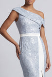 Vestido Midi Mãe da Noiva com Fenda de Mãe da Noiva com Fenda de Um Ombro