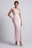 Vestido Midi Mãe da Noiva com Fenda de Mãe da Noiva com Fenda de Um Ombro