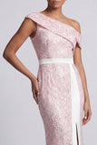 Vestido Midi Mãe da Noiva com Fenda de Mãe da Noiva com Fenda de Um Ombro