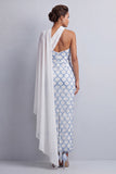 Vestido Midi Mãe da Noiva com Um Ombro Azul Claro Sereia Azul Claro