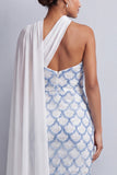 Vestido Midi Mãe da Noiva com Um Ombro Azul Claro Sereia Azul Claro