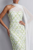 Vestido Midi Mãe da Noiva com Um Ombro Azul Claro Sereia Azul Claro