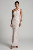Sereia Blush Um Ombro Lantejoulas Vestido Longo Mãe da Noiva