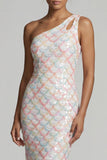 Sereia Blush Um Ombro Lantejoulas Vestido Longo Mãe da Noiva