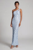 Sereia Blush Um Ombro Lantejoulas Vestido Longo Mãe da Noiva