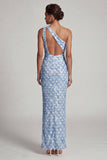 Sereia Blush Um Ombro Lantejoulas Vestido Longo Mãe da Noiva