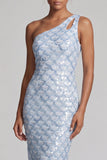 Sereia Blush Um Ombro Lantejoulas Vestido Longo Mãe da Noiva