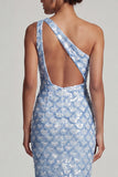 Sereia Blush Um Ombro Lantejoulas Vestido Longo Mãe da Noiva