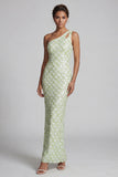 Sereia Blush Um Ombro Lantejoulas Vestido Longo Mãe da Noiva