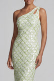 Sereia Blush Um Ombro Lantejoulas Vestido Longo Mãe da Noiva
