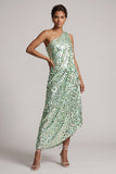 Vestido Midi Midi Mãe da Noiva em prata prateada brilhante com lantejoulas
