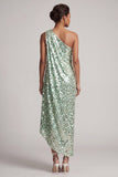Vestido Midi Midi Mãe da Noiva em prata prateada brilhante com lantejoulas