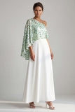 Vestido Midi Mãe da Noiva Champanhe Linha A de um ombro com lantejoulas