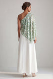 Vestido Midi Mãe da Noiva Champanhe Linha A de um ombro com lantejoulas