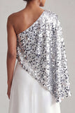 Vestido Midi Mãe da Noiva Champanhe Linha A de um ombro com lantejoulas