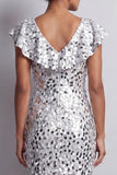 Vestido Midi Mother Of the Bride Mother Of the Bride com decote em V prateado e decote em V Prata de Sereia
