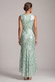 Vestido Midi Mãe da Noiva Verde Verde Brilhante Assimétrico de Decote Redondo Mãe da Noiva com Lantejoulas