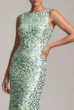 Vestido Midi Mãe da Noiva Verde Verde Brilhante Assimétrico de Decote Redondo Mãe da Noiva com Lantejoulas