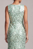 Vestido Midi Mãe da Noiva Verde Verde Brilhante Assimétrico de Decote Redondo Mãe da Noiva com Lantejoulas