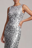 Vestido Midi Mãe da Noiva Verde Verde Brilhante Assimétrico de Decote Redondo Mãe da Noiva com Lantejoulas