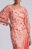 Vestido de Mãe da Noiva com Lantejoulas Assimétricas de Melancia e Sereias