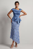 Vestido Midi Midi Floral Assimétrico de Sereia Azul