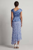 Vestido Midi Midi Floral Assimétrico de Sereia Azul