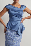 Vestido Midi Midi Floral Assimétrico de Sereia Azul